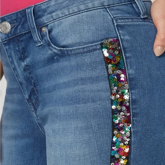 New York & Company Blue Jeans with Multicolor Sequin Detail - Picture 1 of 7